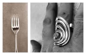 Size 13 Man Fork Ring Upcycled Silvered Spiral Silver Spoon Jewelry Fork Ring Silver Spirals