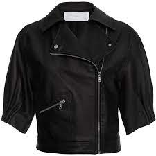 Thakoon Addition Gathered Sleeve Cropped Leather Bomber Pakaian