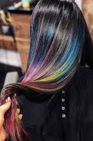 Black And Rainbow Hair Color How To Get And Sport Black Hair With Highlights In 2019 Rainbow Hair Color Black Hair With Highlights Hair Highlights