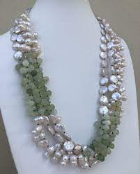 Jade Pearl Necklace Hand Knotted In Green Silk Thread 4 Strands Of Fresh Water Pearl Rock Crystal With Sterling Silver Extender Clasp Pearls Wire Work Jewelry Pearl Jewelry Indian