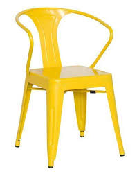 Galvanized Metal Chairs In Sunny Yellow Is The Perfect Unexpected And Fun Pop Of Color At The Table Steel Side Chair Side Chairs Shabby Chic Table And Chairs
