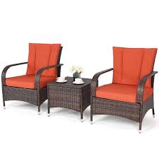 Amazon Com Tangkula 3 Piece Patio Furniture Set Wicker Rattan Outdoor Patio Conversation Set With Small Backyard Gardens Small Space Gardening Furniture Sets