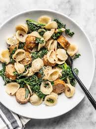 Italian sausage and penne make for a great weeknight meal. Spicy Orecchiette With Chicken Sausage And Kale Budget Bytes