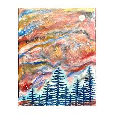 Pine Tree Wall Art, Art, Painting, Celestial Decor, Encaustic Painting,  Pink Wall Art, Travel Lover, Gift for Her, for Him, Camping Art