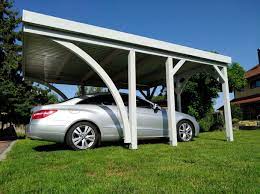 Carport In Fichte Unbehandelt Mit Leimholzbogen Vom Kunden Grau Gestrichen Carports Carport Fichten