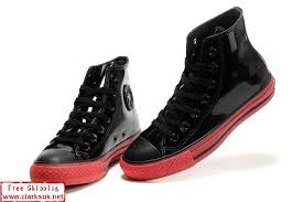 Black And Red Converse High Tops Converse Chuck Taylor Patent Leather Shoes Hi Black Red Converse One Star Shoes Converse All Star Mens Men S High Top Sneakers