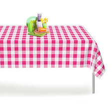 Pink Checkered Gingham 6 Pack Premium Disposable Plastic Table Cloth Picnic Tablecloth Table Covers