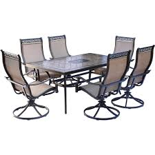 Includes a patio furniture cover. Hanover Monaco 7 Piece Aluminum Outdoor Dining Set With Rectangular Tile Top Table And Contoured Sling Swivel Chairs Mondn7pcsw 6 In 2020 Patio Furniture Sets Square Dining Tables Large Square Dining Table