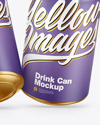 Three Metallic Drink Cans W Matte Finish Mockup In Can Mockups On Yellow Images Object Mockups