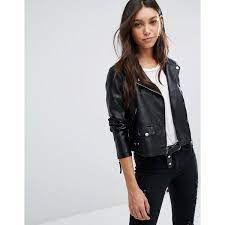 Vero Moda Leather Look Biker Jacket 48 Liked On Polyvore Featuring Outerwear Jackets Black Cropped Biker Ja Cropped Faux Leather Jacket Jackets Fashion