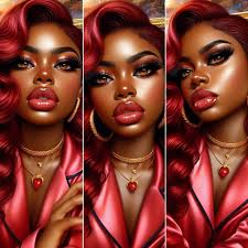 3d digital white, pink light brown metal airbrushed painted portrait of an  unreal African-American female with flawless face and long black curly hair  tight back with headband of pin tulips and in