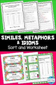 Students Will Love Practicing Similes Metaphors And Idioms With This Engaging Center And Worksheet Simile Idioms Metaphor