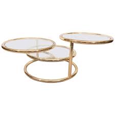 Milo Baughman Style Circular Three Tier Swivel Coffee Table In Polished Brass Baughman Polished Brass Coffee Table