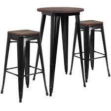 3 piece bar bistro table set 2 pub stools counter chairs kitchen wood dining set. 24rd Black Metal Bar Set Ch Wd Tbch 23 Gg Stackchairs4less Com