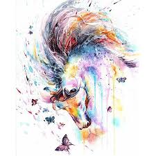 5d Diy Diamond Painting Animal Coloured Cross Stitch Crystal Square Full Rhinestone Mosaic Pictures Diamond Embroider Watercolor Horse Horse Art Horse Drawings