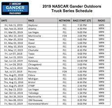 2019 monster energy nascar cup series schedule. 2019 Gander Outdoors Truck Series Schedule