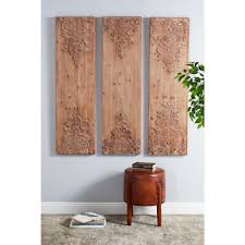 Litton Lane Hand Carved Antique And Acanthus Wood Wall Art Set Of 3 81483 The Home Depot In 2020 Carved Wood Wall Art Carved Wood Wall Decor Wood Panel Wall Decor