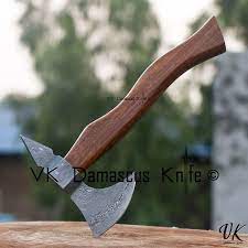 Handmade Damascus Steel Axe Hatchet Tomahawk Knife Rose Wood Etsy Damascus Steel Leather Sheath Axe
