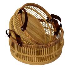 Even it's just a simple matching between the leather and the rattan. Bamboo Storage Basket Bin With Leather Handles Handwoven Decorative Made Terra