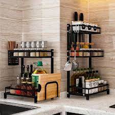 Metal kitchen shelves industrial looking floors. 2 3 Layers Kitchen Rack Spice Organizer Multi Function Wall Hanging Floor Stainless Steel Knife Holder Storage Shelf Supplieshwc Racks Holders Aliexpress