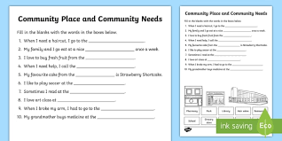 When autocomplete results are available use up and down arrows to review and enter to select. Community Places And Community Needs Fill In The Blanks Worksheet Worksheet