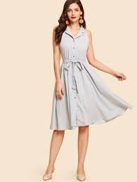 Shein Notch Collar Self Belted Plaid Shirt Dress White Sleeveless Dress Dresses Plaid Shirt Dress Women