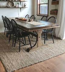 These more plush options are usually better sui. Full Room Picture Of Dining Room With Jute Rug Underneath Long Wood Table And 8 Black Wood Chairs Wood Dining Room Chairs Long Wood Table Dining Table Makeover