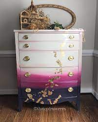 Aubergine To Faded Dove Grey Pearl Pink Highlights Ombre With Metallic Shine Gold Leaf Original Hardw Gold Leaf Furniture Painted Furniture Paint Furniture