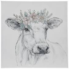 Sketched Flower Crown Cow Canvas Wall Decor Cow Canvas Crown Drawing Cow Sketch