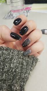 Black acrylic nails with silver glitter. Black And Silver Coffin Nails Dance Nails Prom Nails Silver Black Prom Nails