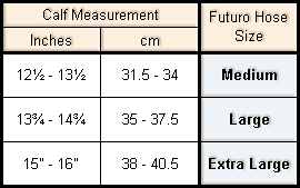 size chart for futuro therapeutic support knee highs open