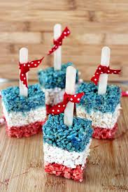 These Adorable Red White And Blue Rice Krispie Treats Are Great Desserts For Your Party 4th Of July Desserts Rice Krispies Patriotic Desserts
