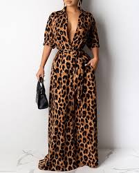 Chicme Plunge Half Sleeve Leopard Print Dress Leopard Print Dress Fashion Leopard Dress