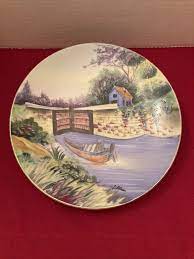 ❤️Vintage Hand Painted Japan Plate * HITOMI Artist Signed 8” Lake, Boat,  Cottage | eBay
