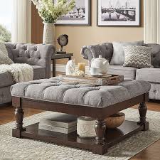 Homevance Button Tufted Upholstered Coffee Table Grey In 2020 Upholstered Coffee Tables Coffee Table Ottoman Table
