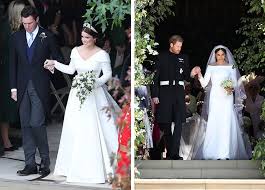 Princess eugenie and jack brooksbank kiss after their wedding at st george's chapel in windsor castle, in britain, oct. Princess Eugenie Vs Meghan Markle Wedding Dress Purewow