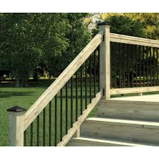Weathershield 6 Ft Pressure Treated Stair Railing Kit With Black Aluminum Balusters 172977 The Home Depot Stair Railing Kits Stair Railing Deck Designs Backyard