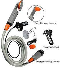 Qbuds Portable Camping Shower Compact Shower Pump With Dual Detachable Usb Rechargeable Batteries Handhel Portable Camping Shower Camping Shower Power Shower