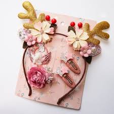 Christmas Hair Accessories Antlers Headband And Little Angel Hairpin Hair  Band Combination Set(Pink)