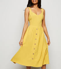 Petite Yellow Linen Look Button Front Midi Dress New Look Yellow Midi Dress Midi Dress Yellow Linens