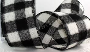 Black And White Buffalo Plaid Ribbon Wired Flannel Black White Buffalo Check Ribbon 2 5 Wide By The Yard Wreaths Lumberjack Black And White Ribbon Trendy Party Decor Black And White Flannel