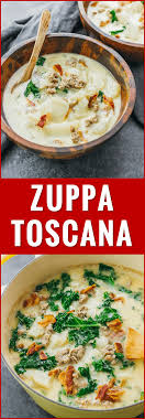 Zuppa Toscana Or Tuscan Soup Is A Comforting Italian Soup With Kale Potatoes Onions Cream And Garl Healthy Soup Recipes Italian Soup Oven Recipes Healthy