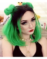More hair styles like this! 2018 Chic Black Green Ombre Synthetic Lace Front Wigs 180 Density Medium Long Straight Wig Xmky Sp28 69 99