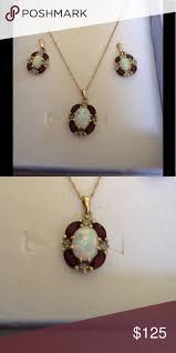 14k Opal Garnet Diamond Earring Necklace Set Earring Necklace Necklace Set Diamond Earrings