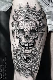 Black And White Realistic Sugar Skull Tattoo A Realistic Sugar Skull And Eye With Lots Of Details In And Around The Tattoo Tattoos For Guys Leg Tattoos Best Leg Tattoos