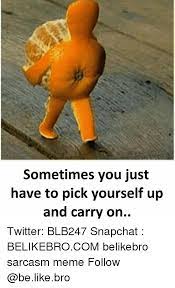 Sometimes You Just Have To Pick Yourself Up And Carry On Twitter Blb247 Snapchat Belikebrocom Belikebro Sarcasm Meme Follow Be Like Meme On Me Me
