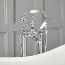 Freestanding bath with shower head. Milano Elizabeth Traditional Freestanding Crosshead Bath Shower Mixer Tap With Hand Shower Chrome And White