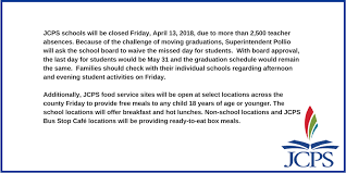 All students were scheduled for remote instructional orientation from wednesday, september 16th through friday, september 18th. Jcps On Twitter Alert Jcpsky Schools Will Be Closed Friday April 13 2018 Due To More Than 2 500 Teacher Absences Because Of The Challenge Of Moving Graduations Jcpssuper Will Ask The School