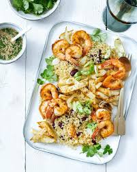 Quinoa Au Celeri Rave Grille Scampis Et Vinaigrette Au Sesame Recette Recettes Minceur Snacks Sains Alimentation