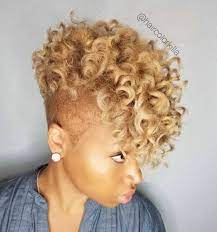 Curly Blonde Mohawk With Shaved Sides Short Natural Haircuts Natural Hair Styles Braids With Shaved Sides